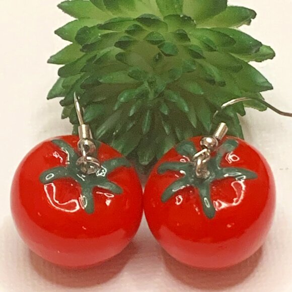 Tomato Earring, Fruit Earring, Vegetable Earring, Funny Food Earring, Gift Idea - Picture 1 of 4